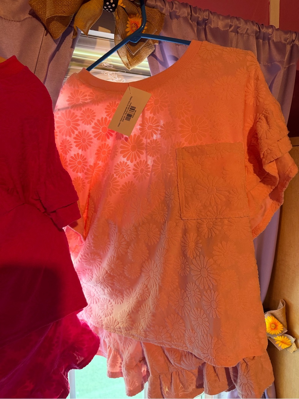 Peach Floral Textured Pocket Tunic Top
